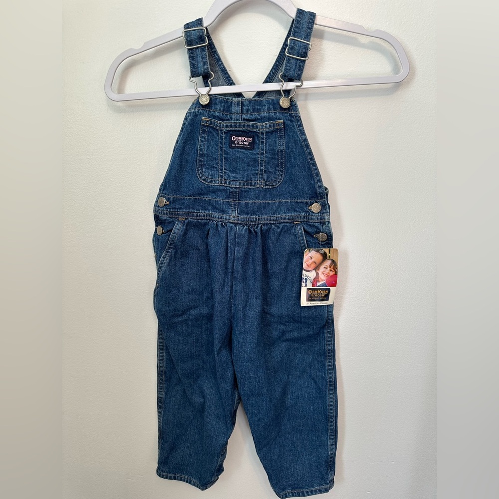 Oshkosh B’gosh Vintage Bubble Denim Overalls 3T Vestback Pre-2003 Pink Logo